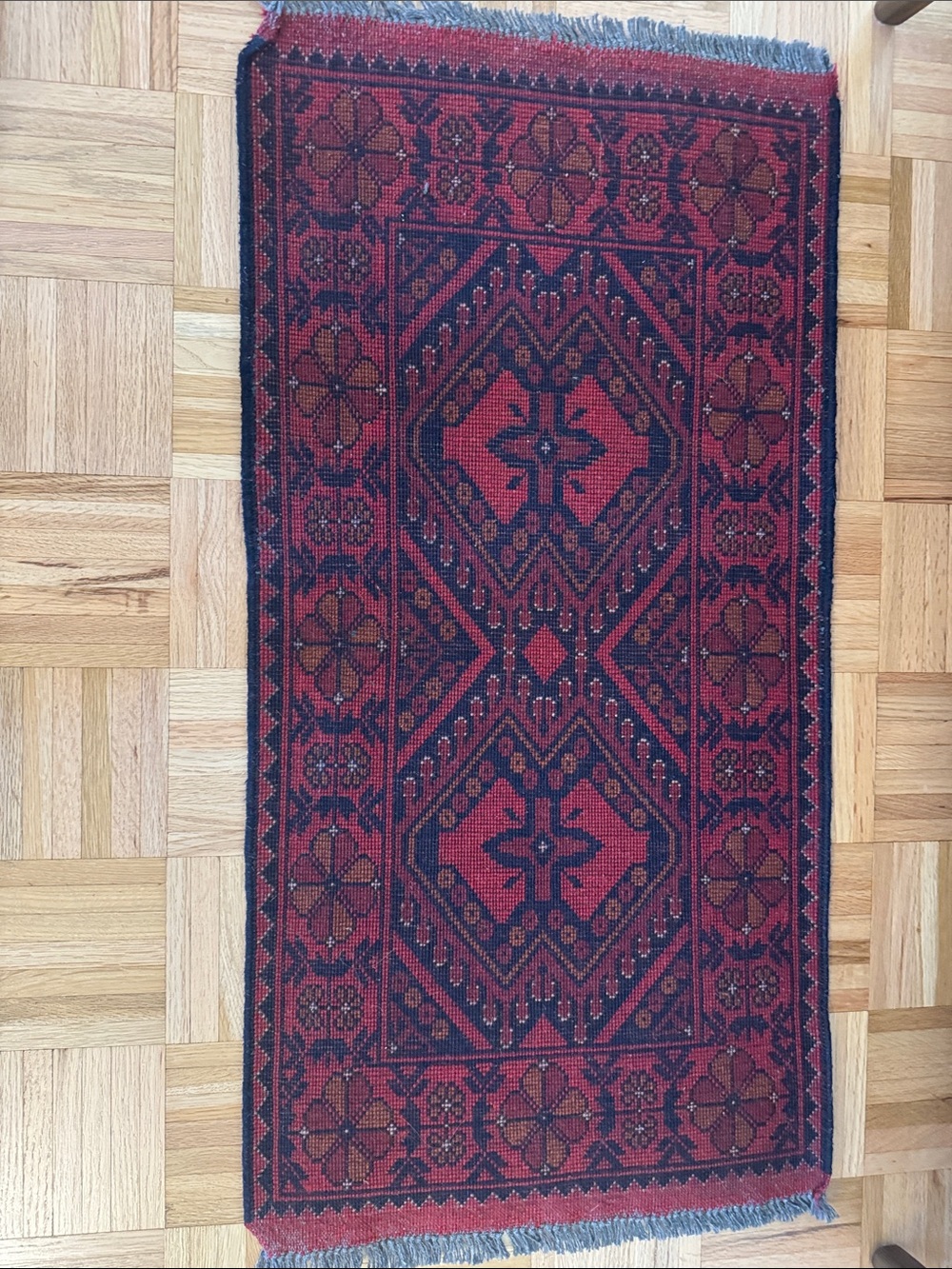 Small Vintage Hand-Knotted Afghan Wool Rug - Picture 4 of 4